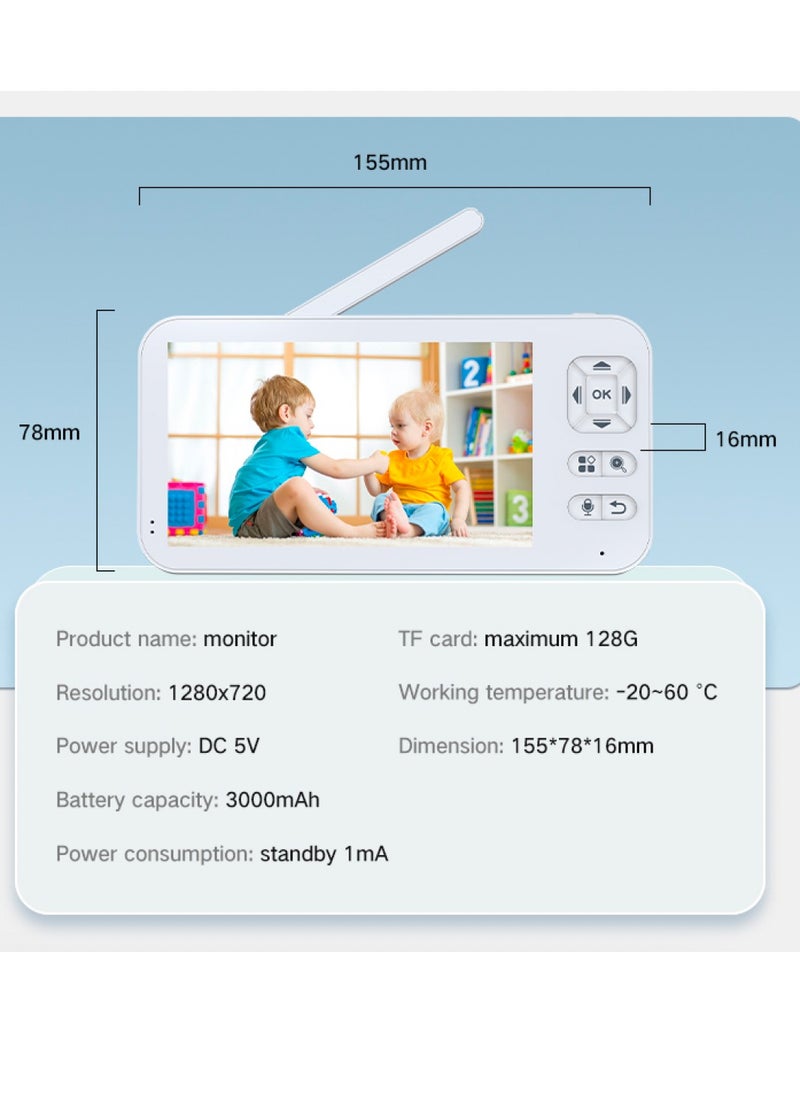 Baby Monitor Toddler Security Portable Wifi Camera Smart Control Wireless Remote Access 1080P Video Rotation Digital Two-way Audio, 5 inch HD Screen Display, Vox Mode Infrared Night Vision Teddy Webcam( Pastel Blue Bear)