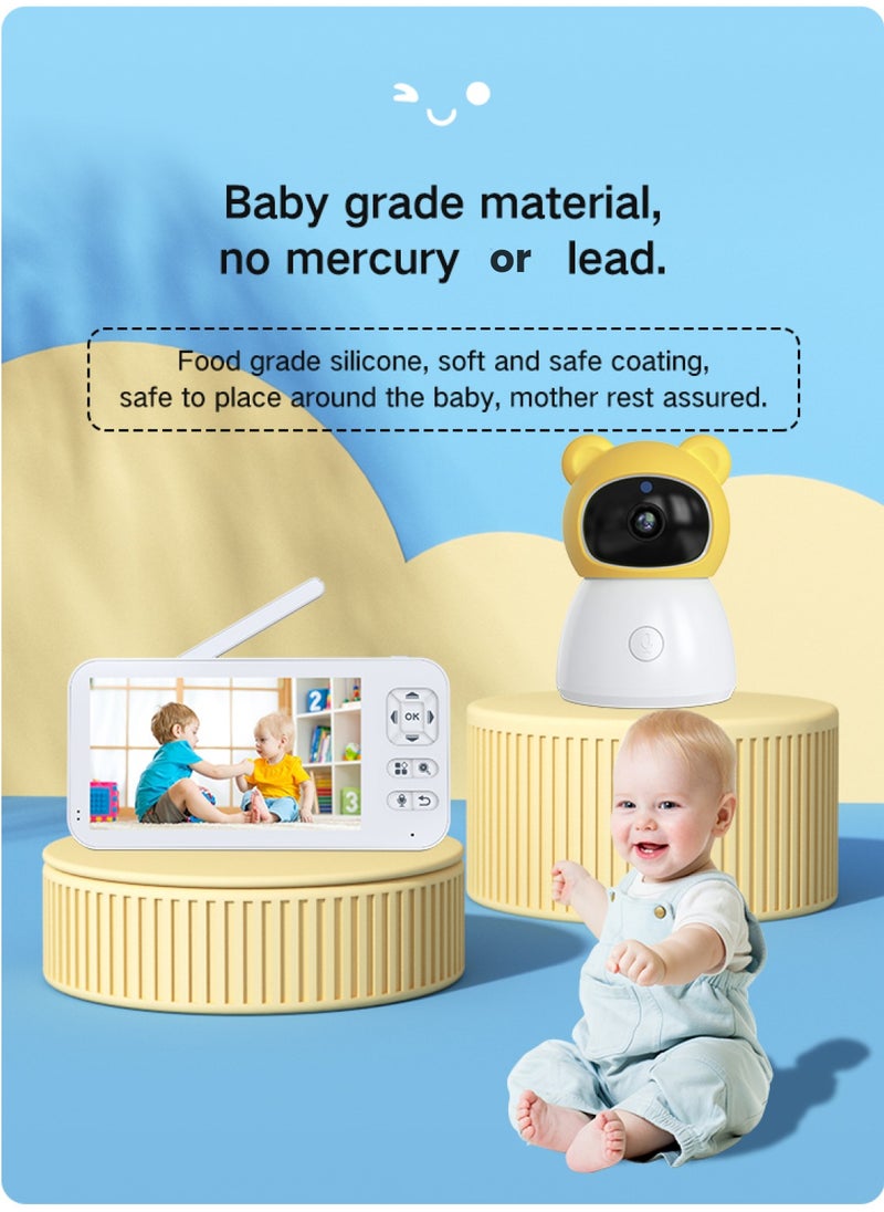 Baby Monitor Toddler Security Portable Wifi Camera Smart Control Wireless Remote Access 1080P Video Rotation Digital Two-way Audio, 5 inch HD Screen Display, Vox Mode Infrared Night Vision Teddy Webcam( Pastel Blue Bear)