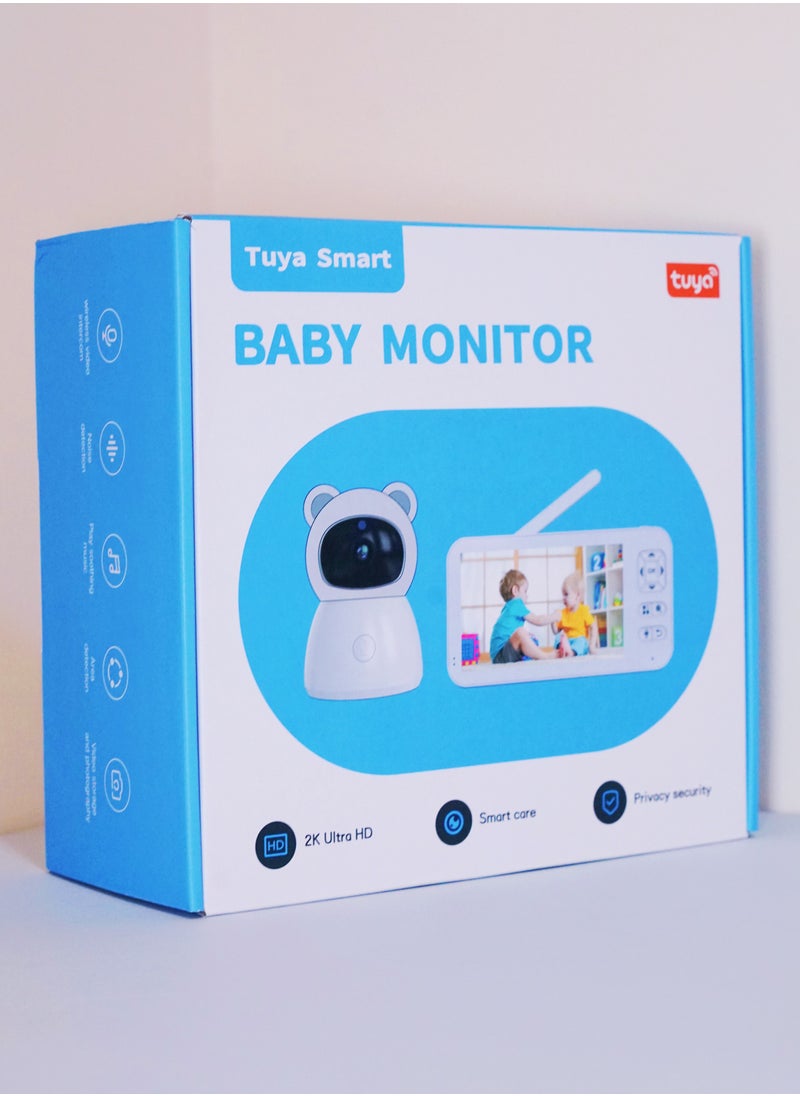 Baby Monitor Toddler Security Portable Wifi Camera Smart Control Wireless Remote Access 1080P Video Rotation Digital Two-way Audio, 5 inch HD Screen Display, Vox Mode Infrared Night Vision Teddy Webcam( Pastel Blue Bear)