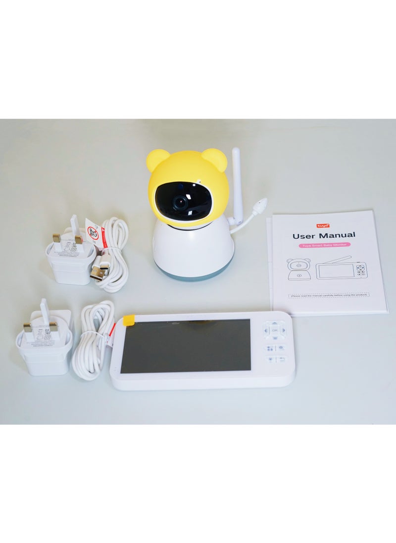 Baby Monitor Toddler Security Portable Wifi Camera Smart Control Wireless Remote Access 1080P Video Rotation Digital Two-way Audio, 5 inch HD Screen Display, Vox Mode Infrared Night Vision Teddy Webcam( Pastel Blue Bear)