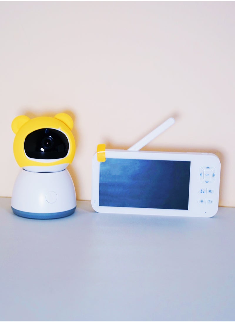 Baby Monitor Toddler Security Portable Wifi Camera Smart Control Wireless Remote Access 1080P Video Rotation Digital Two-way Audio, 5 inch HD Screen Display, Vox Mode Infrared Night Vision Teddy Webcam( Pastel Blue Bear)