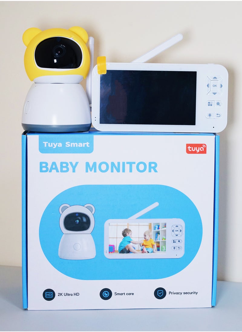 Baby Monitor Toddler Security Portable Wifi Camera Smart Control Wireless Remote Access 1080P Video Rotation Digital Two-way Audio, 5 inch HD Screen Display, Vox Mode Infrared Night Vision Teddy Webcam( Pastel Blue Bear)