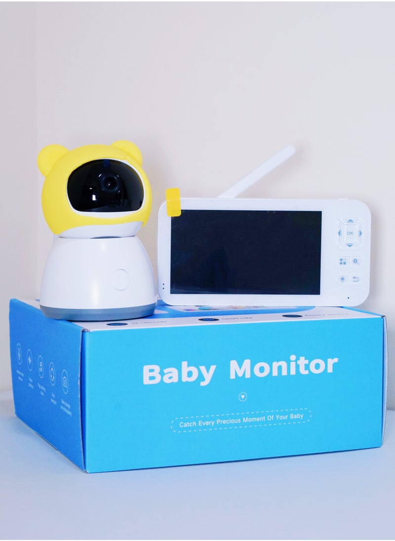 Baby Monitor Toddler Security Portable Wifi Camera Smart Control Wireless Remote Access 1080P Video Rotation Digital Two-way Audio, 5 inch HD Screen Display, Vox Mode Infrared Night Vision Teddy Webcam( Pastel Blue Bear)