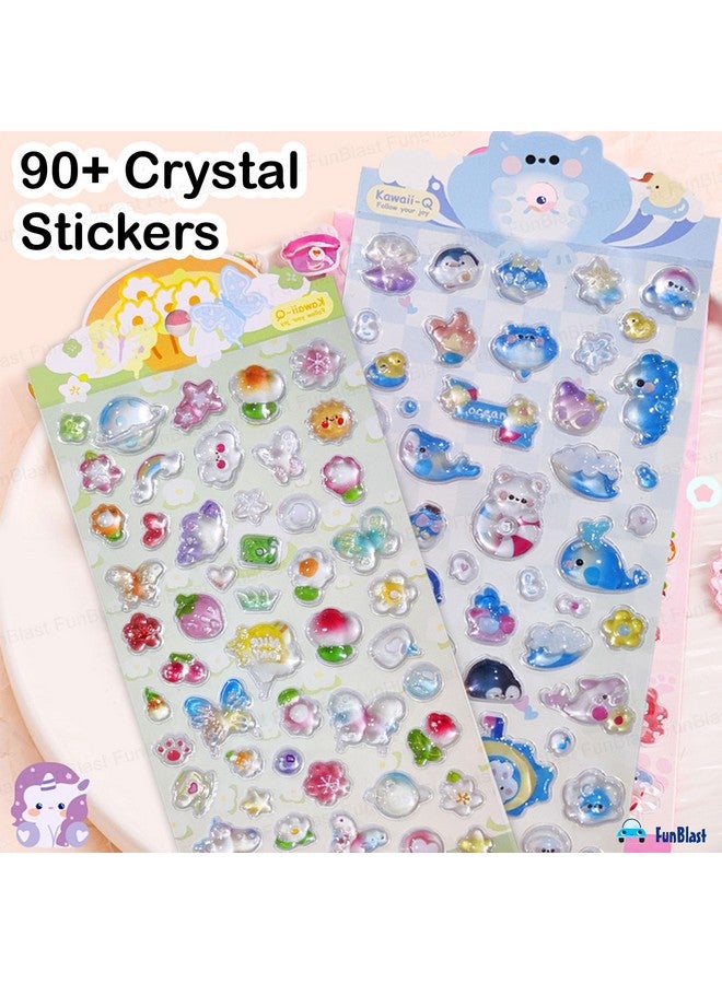 FunBlast Cute Kawaii Stickers Set - 2 Sheets, 90+ Crystal Stickers for Kids, 3D Stickers for Girls, Aesthetic Sticker, Cute Stickers, Craft Stickers, Self-Adhesive Stickers (Underwater-Day) - Image 5