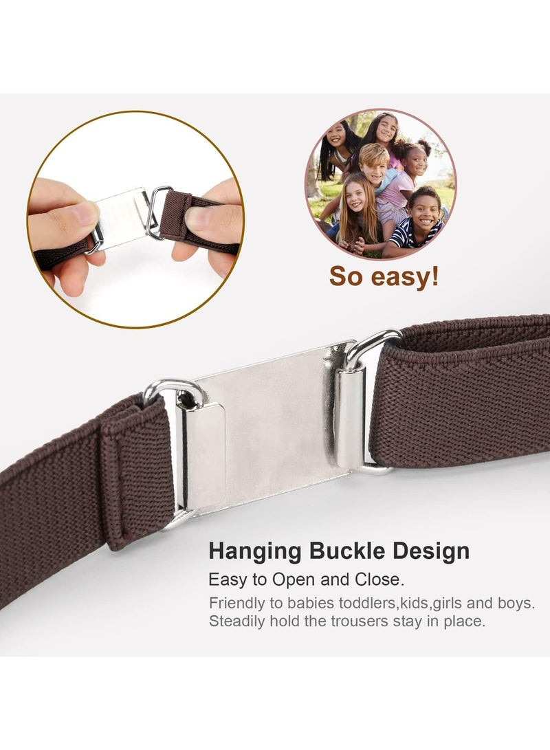 CMGTYYD. 3 قطع أحزمة مرنة بإبزيم مرن للأطفال الصغار، أحزمة مطاطية للأطفال قابلة للتعديل بإبزيم مربع فضي أنيق للنساء والرجال أحزمة خصر نسائية للرجال بنطلون جينز تنانير أحزمة مرنة للبنات الأولاد-أسود+بني+رمادي - Image 4