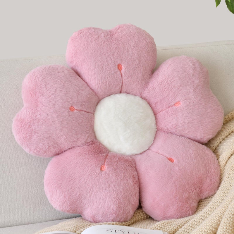ZCNYCLAM Flower Shaped Pillow Cute Decorative Throw Pillow with Soft Artificial Rabbit Fur for Couch Bed Chair Floor Flower Pillows Seating Cushions with Room Dcor for Bedroom Living Room 149 Dusty Pink - Image 2