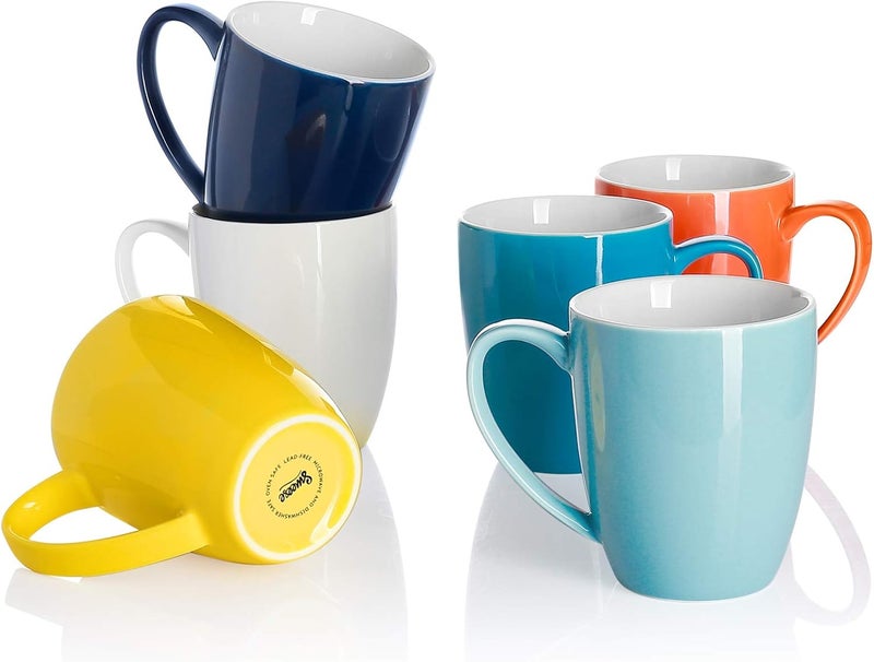 Sweese Porcelain Mugs - 12 Ounce for Coffee, Tea, Mocha and Mulled Drinks - Set of 6, Hot Assorted Colors - Image 1