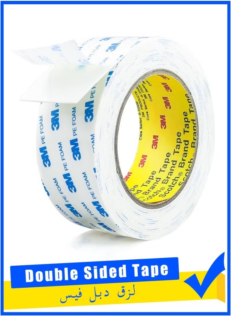 ثري ام شريط لاصق مزدوج الجوانب 40 مم × 3 أمتار، شريط تثبيت شديد التحمل، شرائط شريط من إسفنج البولي إيثيلين قابلة للإزالة، شريط لاصق قوي مقاوم للماء ومضاد للتلف لطلاء الحائط وتعليق الصور والملصقات - Image 1