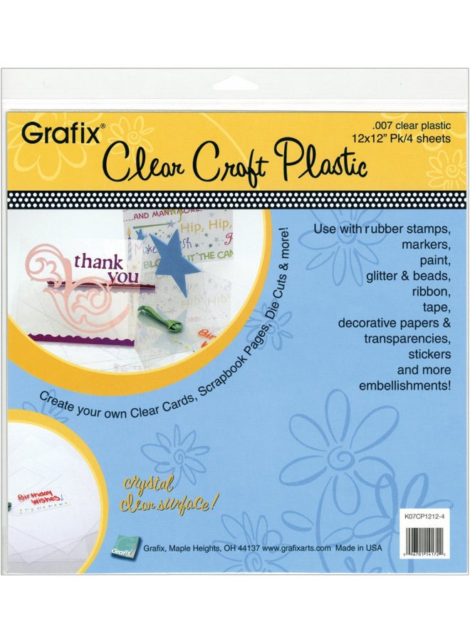 Grafix Grafix Ultra Clear .007 Plastic, Durable and Archival Film, Perfect for DIY Crafts, Stencils, Journals, Cards, 3D Embellishments, and More, 12" x 12", 4 Pack  - Image 1