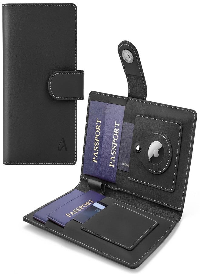 ALLIVE Passport Holder for Travel Family, Genuine Leather Passport Wallet with AirTag Slot, RFID Blocking Travel Document Organizer for Women & Men, Airport Essentials, Family Travel Gift (Black) - Image 1