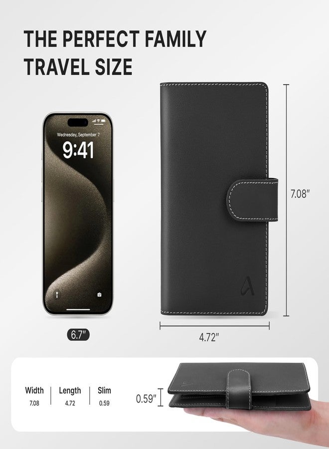 ALLIVE Passport Holder for Travel Family, Genuine Leather Passport Wallet with AirTag Slot, RFID Blocking Travel Document Organizer for Women & Men, Airport Essentials, Family Travel Gift (Black) - Image 2