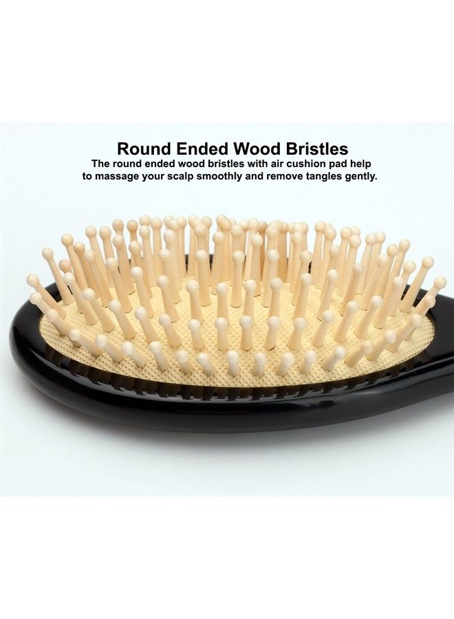 Antique Alive Mother of Pearl Inlay Art Butterfly Flower Luxury Oval Black Salon Styling Hair Brush Detangling Anti Static Scalp Massage Comb Wooden Handle Bristle Cushion Kids Girl Gift Hairbrush - Image 4