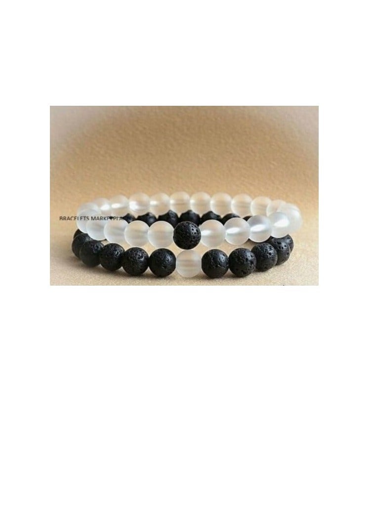 RA accessories Elegant Unisex Couple Bracelet Of  Transparent & Black Lava - Image 1