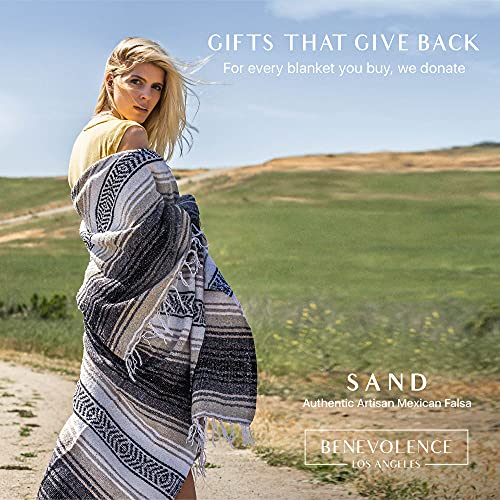 Benevolence LA Authentic Handwoven Mexican Blanket | Yoga Blankets, Outdoor, Picnic, Beach, Camping | Equestrian Saddle | Serape 50x70 inches - Sand, Pack of 1 - Image 2