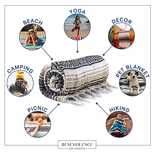 Benevolence LA Authentic Handwoven Mexican Blanket | Yoga Blankets, Outdoor, Picnic, Beach, Camping | Equestrian Saddle | Serape 50x70 inches - Sand, Pack of 1 - Image 3