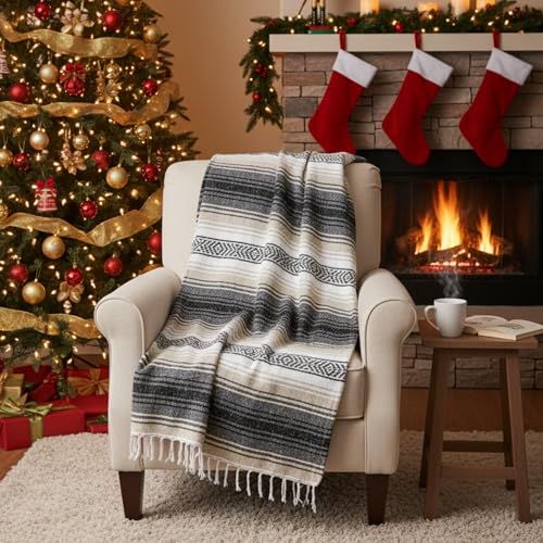Benevolence LA Authentic Handwoven Mexican Blanket | Yoga Blankets, Outdoor, Picnic, Beach, Camping | Equestrian Saddle | Serape 50x70 inches - Sand, Pack of 1 - Image 4