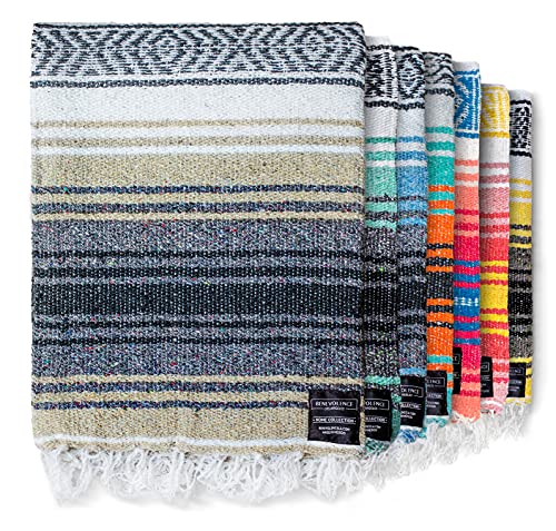 Benevolence LA Authentic Handwoven Mexican Blanket | Yoga Blankets, Outdoor, Picnic, Beach, Camping | Equestrian Saddle | Serape 50x70 inches - Sand, Pack of 1 - Image 1