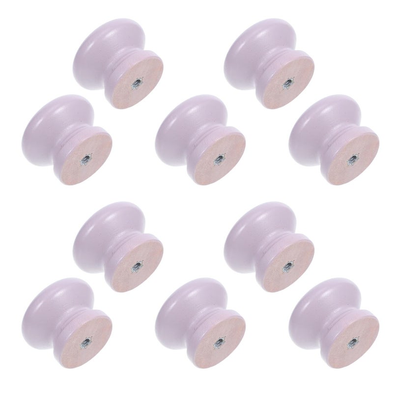 Purple Round Mushroom Wooden Cabinet Knobs 10 Pack Drawer Pull Handles For Dresser Wardrobe - Image 2