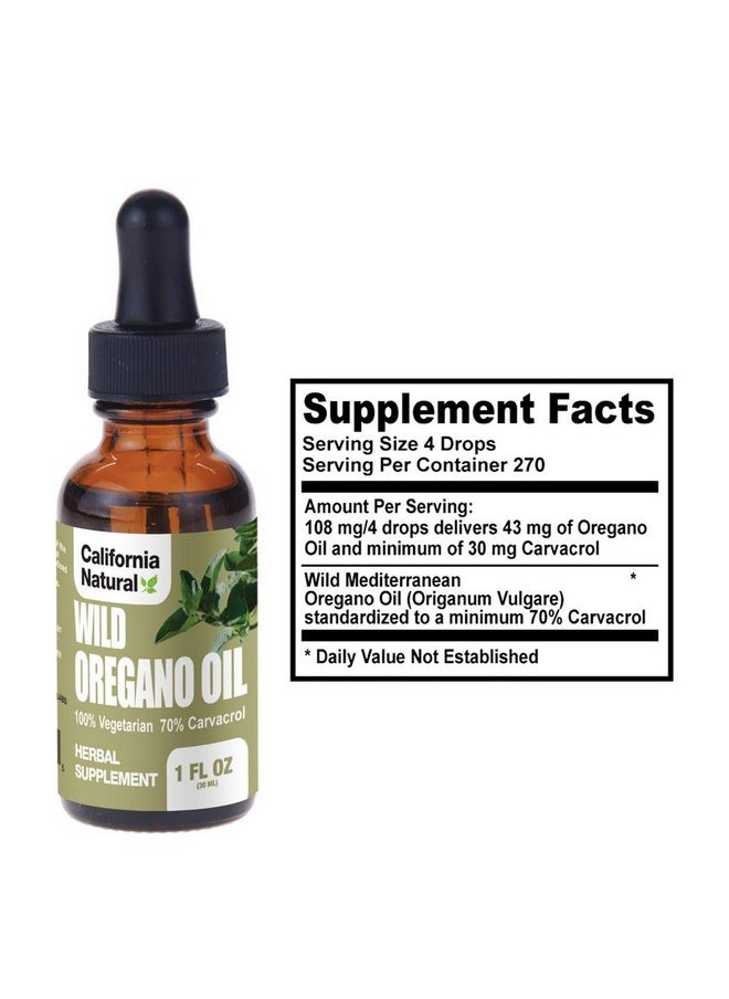 California Natural - Wild Oregano Oil 1Oz Bottle Immune System & Digestive Support Promote Gut Health & Healthy Digestion 100% Vegetarian 70% Carvacrol Herbal Supplement 1Oz - Image 1