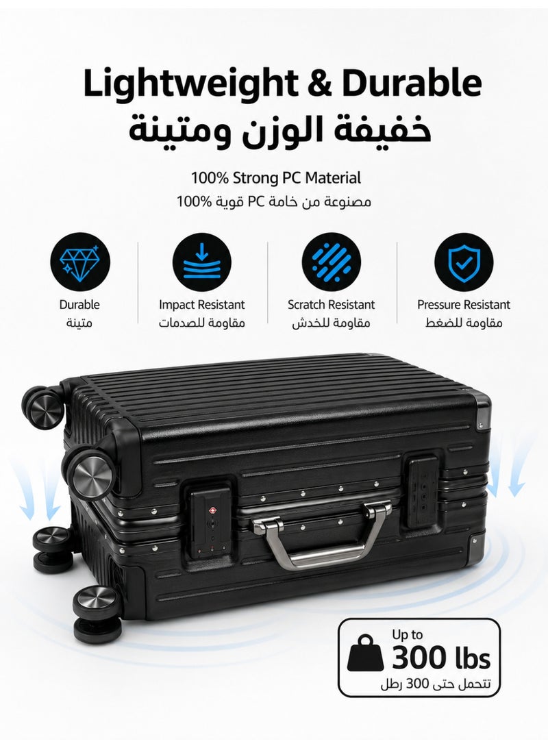 آه آه حقائب سفر محمولة مقاس ٢٠ بوصة، معتمدة من قبل شركات الطيران، بهيكل صلب مع قفل إدارة أمن النقل (TSA) وعجلات دوارة بزاوية ٣٦٠ درجة، مصنوعة بالكامل من مادة البولي كربونات، خفيفة الوزن ومتينة، سوداء اللون، مناسبة للسفر. - Image 5