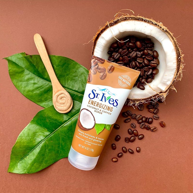 ST. Ives Energizing Coconut & Coffee Scrub with 100% Natural Exfoliants & Extracts| Exfoliating Face Scrub for Fresh & Glowing Skin| Dermatologically Tested for Men & Women| Paraben-Free| 170gm - Image 1