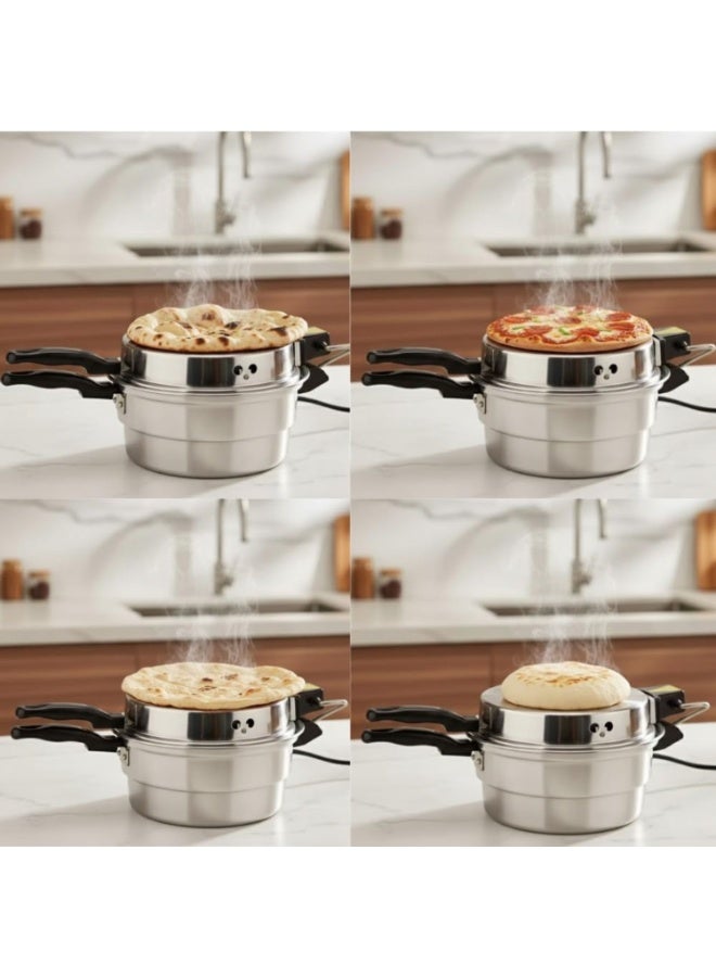 SONEX 1200W Mini Electric Aluminum Oven & Arabic Bread & Khameer Maker, Easy To Use with Low Power Consumption, Khameer Bread Maker, Silver 32CM - Image 4