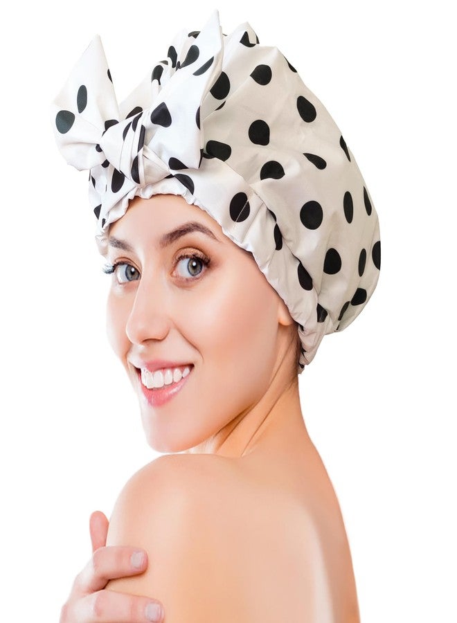 vidsel Luxury Shower Cap for Women, Shower Caps for Women Reusable Waterproof, Hair Cap for Shower, Large Adjustable Bowknot Bath Cap for Long Hair Braids - Image 1