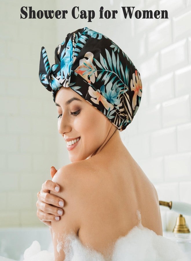 vidsel Luxury Shower Cap for Women, Shower Caps for Women Reusable Waterproof, Hair Cap for Shower, Large Adjustable Bowknot Bath Cap for Long Hair Braids - Image 3