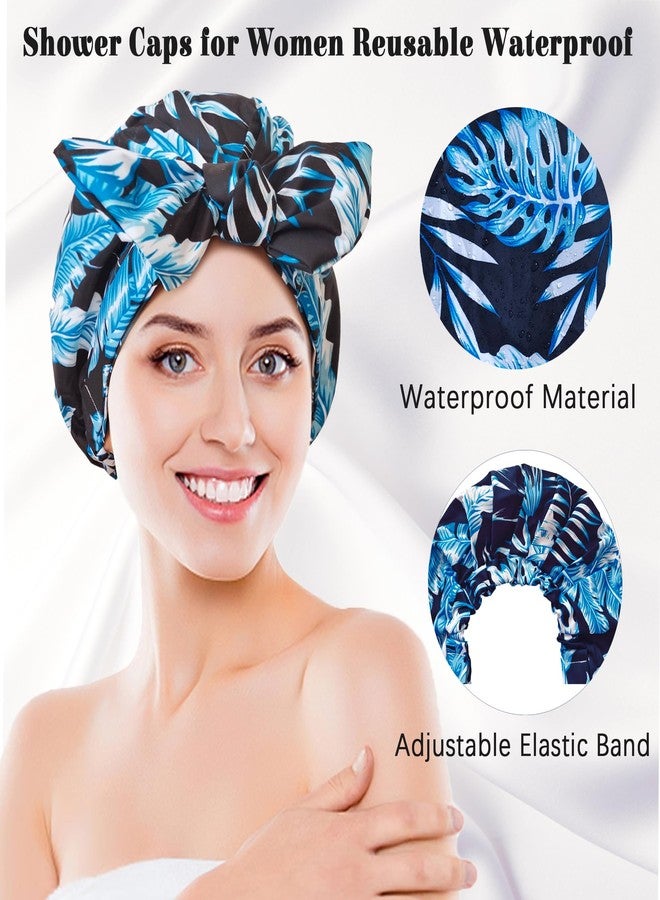 vidsel Luxury Shower Cap for Women, Shower Caps for Women Reusable Waterproof, Hair Cap for Shower, Large Adjustable Bowknot Bath Cap for Long Hair Braids - Image 2