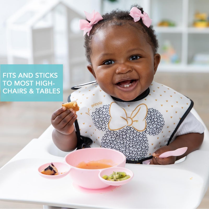 Bumkins Disney Baby Bowl, Silicone Feeding Set with Suction for Baby and Toddler, Includes Spoon and Lid, Essentials for Baby Led Weaning,for Babies 4 Months, Minnie Mouse Light Pink - Image 3