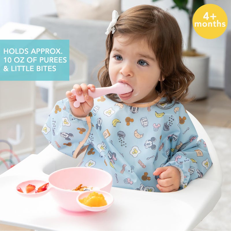 Bumkins Disney Baby Bowl, Silicone Feeding Set with Suction for Baby and Toddler, Includes Spoon and Lid, Essentials for Baby Led Weaning,for Babies 4 Months, Minnie Mouse Light Pink - Image 2