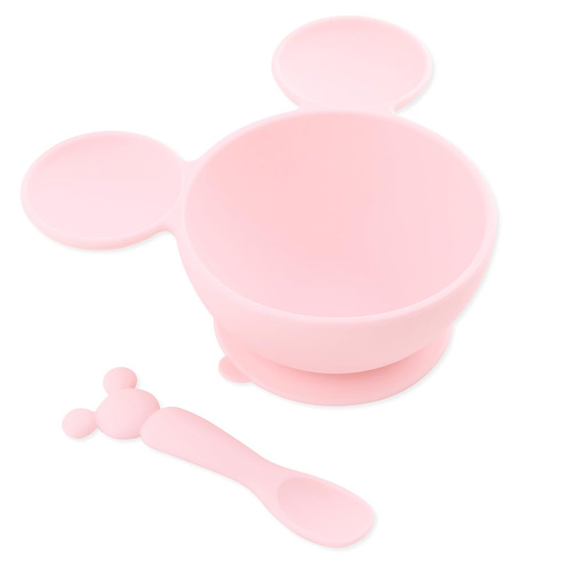Bumkins Disney Baby Bowl, Silicone Feeding Set with Suction for Baby and Toddler, Includes Spoon and Lid, Essentials for Baby Led Weaning,for Babies 4 Months, Minnie Mouse Light Pink - Image 1