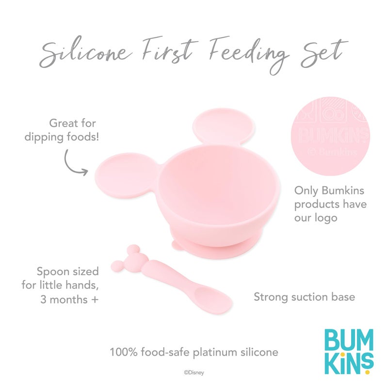 Bumkins Disney Baby Bowl, Silicone Feeding Set with Suction for Baby and Toddler, Includes Spoon and Lid, Essentials for Baby Led Weaning,for Babies 4 Months, Minnie Mouse Light Pink - Image 5
