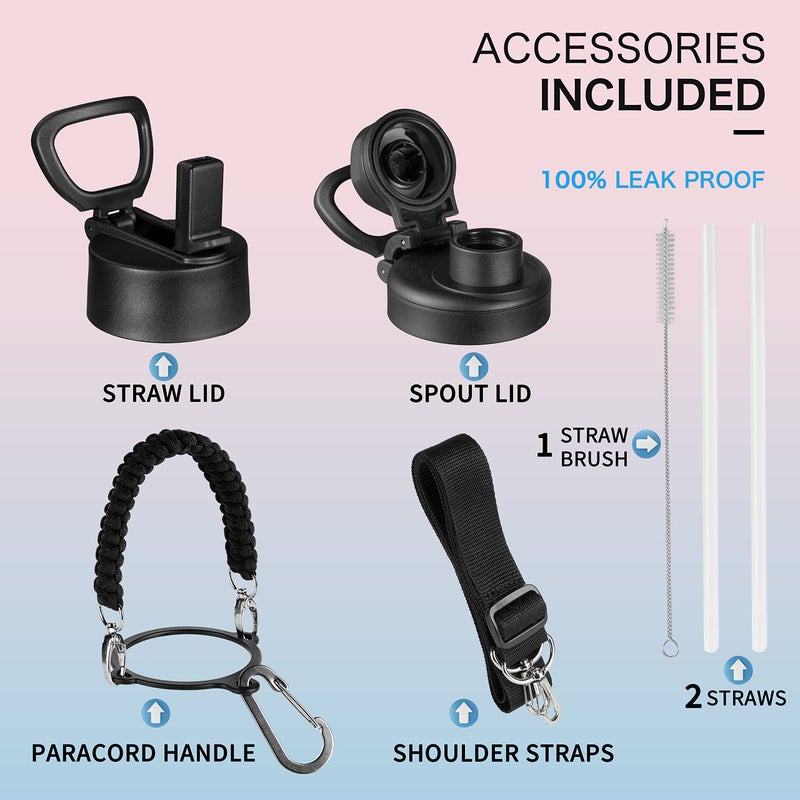 KXIAOCHEN 32 oz Insulated Water Bottle With Strap, Cold For 48 Hrs Leak Proof, Triple Wall Stainless Steel Sports Water Bottle With Straw And Spout Lid For Gym Hiking Travel - Image 5