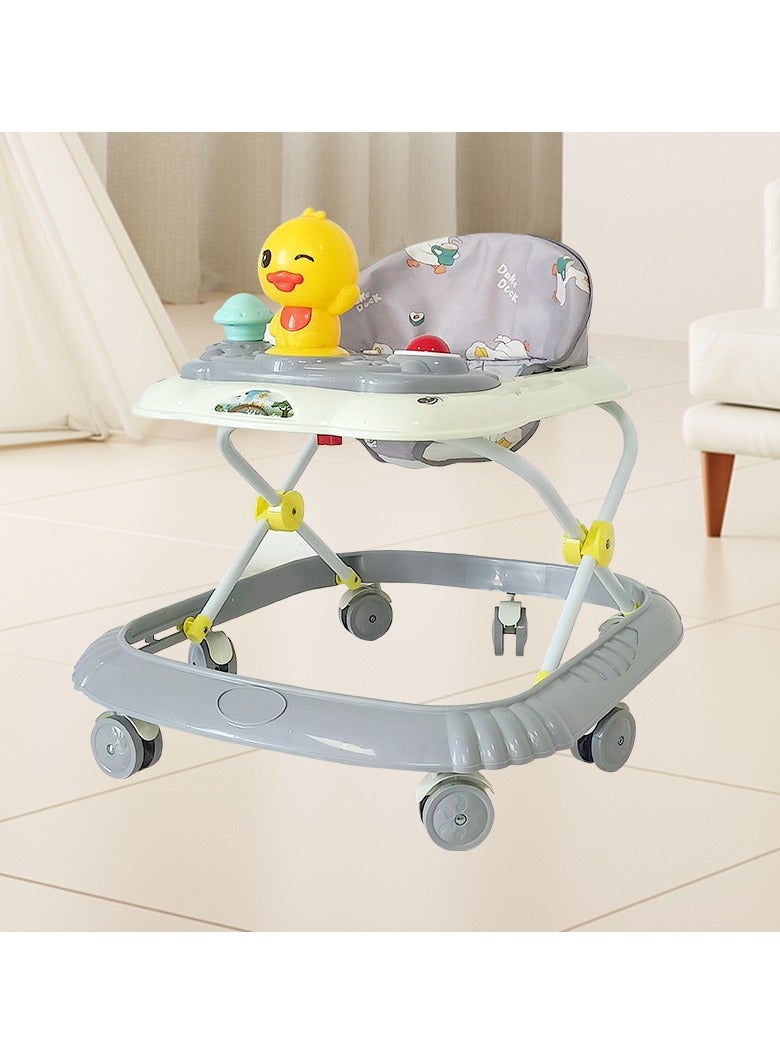 ORiTi Baby Walking Cart Multifunctional Anti Rollover Assistive Walking Cart With Music Foldable Learning Car Grey - Image 1