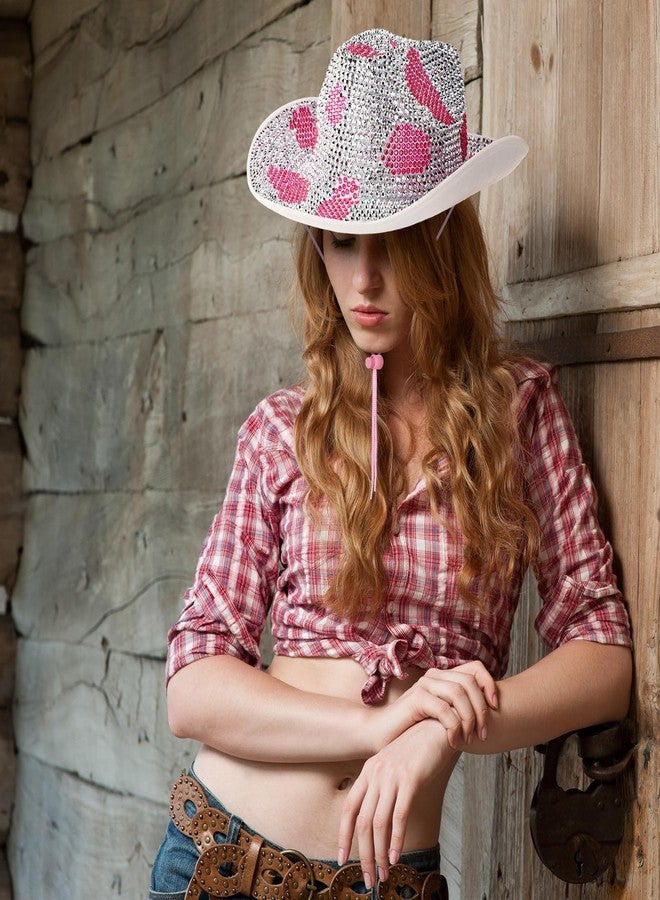 Tisancy قبعة رعاة البقر المرصعة بأحجار الراين من تيسانسي، قبعة رعاة البقر للنساء تناسب مقاس 58 سم/L، قبعة ديسكو غربية لحفلات الكرنفال وحفلات الزفاف والأزياء التنكرية (بقرة وردية ماسية) - Image 4
