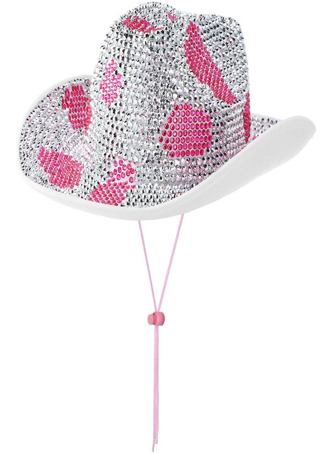 Tisancy قبعة رعاة البقر المرصعة بأحجار الراين من تيسانسي، قبعة رعاة البقر للنساء تناسب مقاس 58 سم/L، قبعة ديسكو غربية لحفلات الكرنفال وحفلات الزفاف والأزياء التنكرية (بقرة وردية ماسية) - Image 1