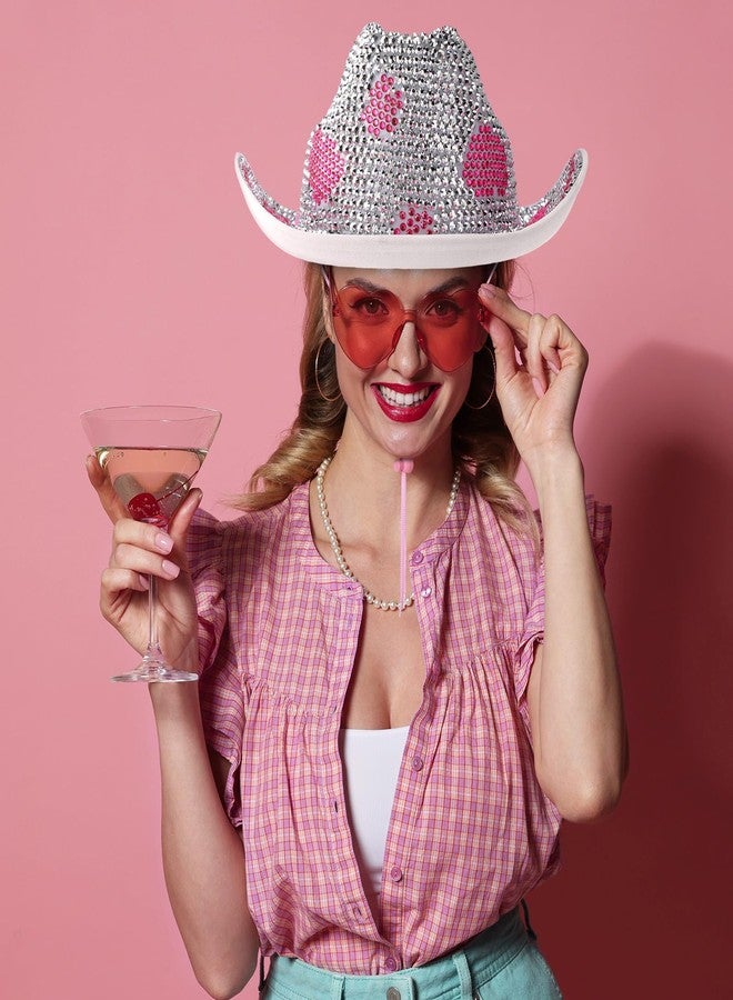 Tisancy قبعة رعاة البقر المرصعة بأحجار الراين من تيسانسي، قبعة رعاة البقر للنساء تناسب مقاس 58 سم/L، قبعة ديسكو غربية لحفلات الكرنفال وحفلات الزفاف والأزياء التنكرية (بقرة وردية ماسية) - Image 3