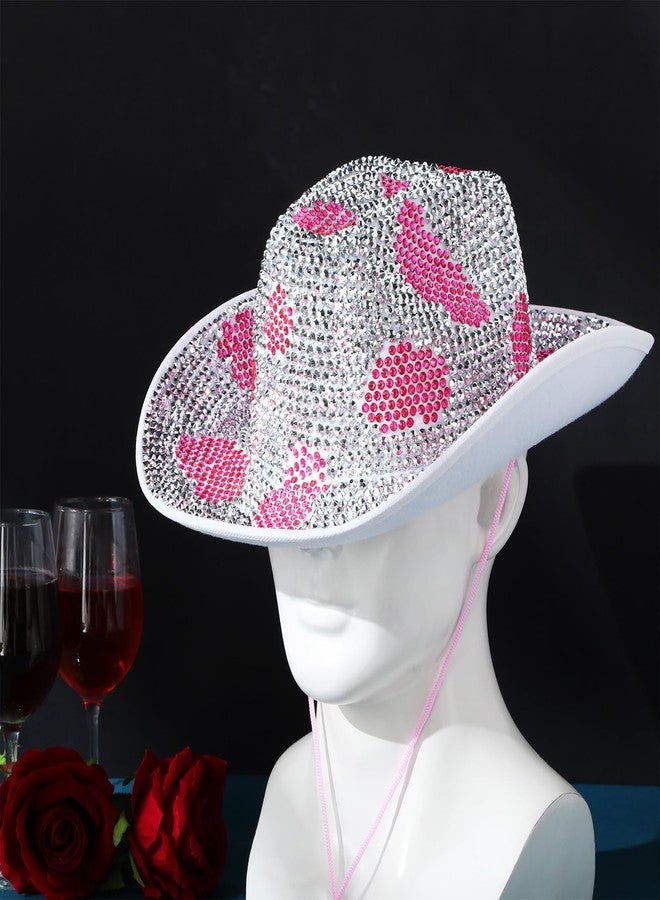 Tisancy قبعة رعاة البقر المرصعة بأحجار الراين من تيسانسي، قبعة رعاة البقر للنساء تناسب مقاس 58 سم/L، قبعة ديسكو غربية لحفلات الكرنفال وحفلات الزفاف والأزياء التنكرية (بقرة وردية ماسية) - Image 5