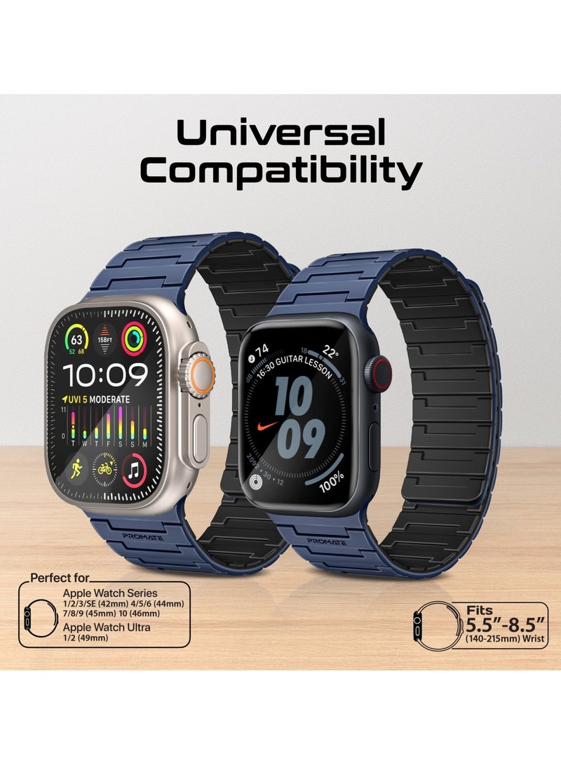 PROMATE Magnetic Apple Watch Band with Powerful N52+ Magnets, UV-Coated Silicone, Compatible with All Apple Watch Sizes and Series Including Ultra 1–2, Sweat-Resistant, Adjustable Fit, Luxurious Design, MagBand-MS Navy Blue - Image 5