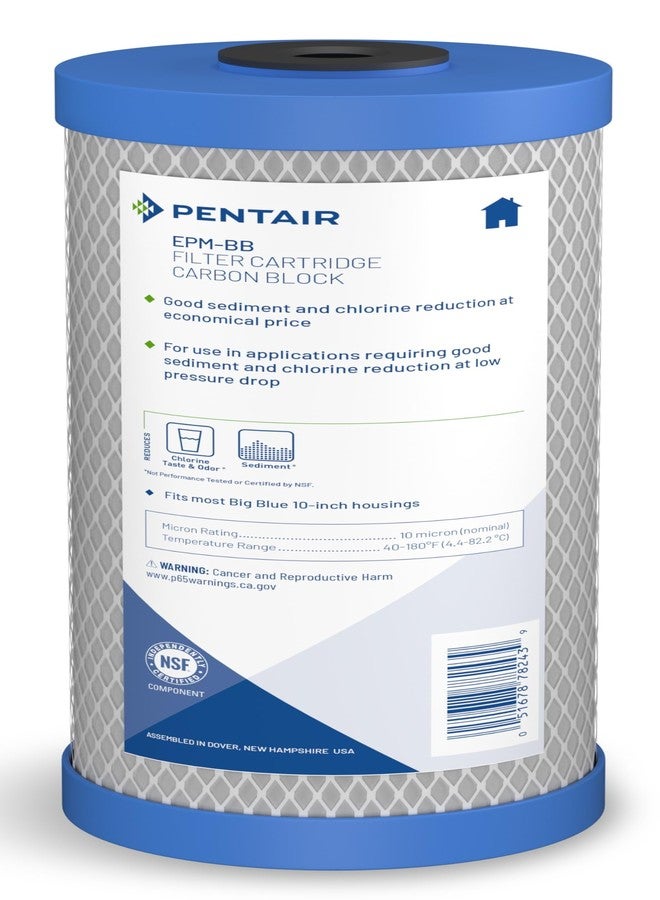 بينتيك فلتر مياه Pentair Pentek EPM-BB Big Blue Carbon، مقاس 10 بوصات، خرطوشة بديلة من كتلة كربون Epsilon معدلة للمنزل بالكامل مع فلتر كربون نشط مسحوق (PAC)، مقاس 10 بوصات × 4.5 بوصة، 10 ميكرون - Image 1