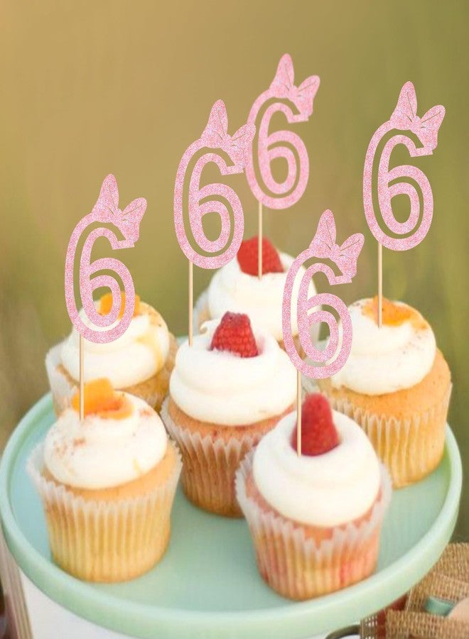 Ercadio 24Pcs 6st Birthday Cupcake Toppers Glitter Pink Bow Cupcake Picks for Baby Shower 6st Birthday Party Happy Birthday Theme Cake Decorations Supplies - Image 4