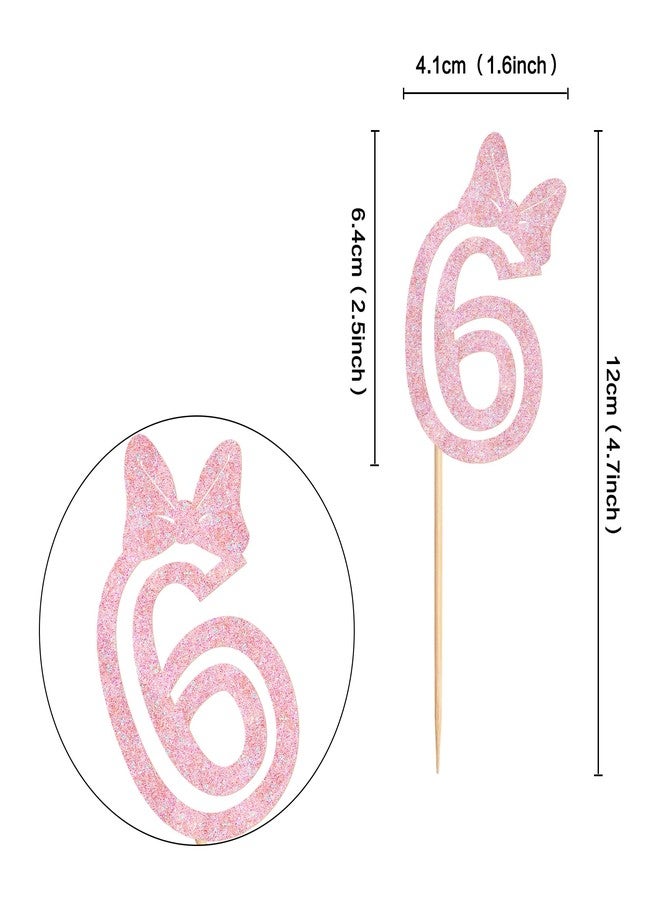 Ercadio 24Pcs 6st Birthday Cupcake Toppers Glitter Pink Bow Cupcake Picks for Baby Shower 6st Birthday Party Happy Birthday Theme Cake Decorations Supplies - Image 2