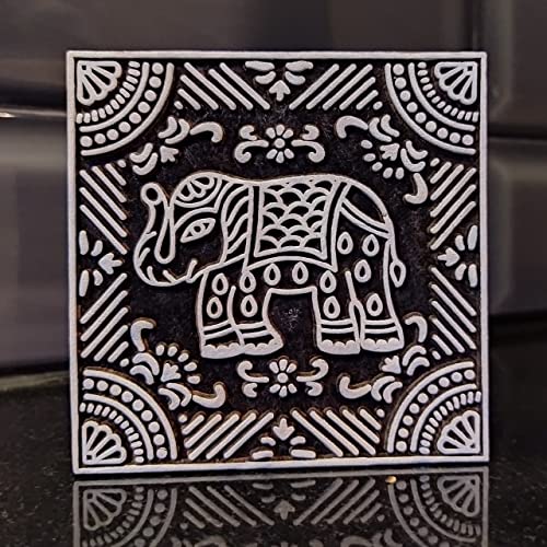 ecofynd Square Wood Block Stamps (Pack of 1), Wooden Blocks for Block Printing Stamp Set, Artistic Shapes Craft Kids Saree Border DIY Henna Fabric Textile Paper Clay Pottery Hand-Carved (BLOCK005) - Image 1