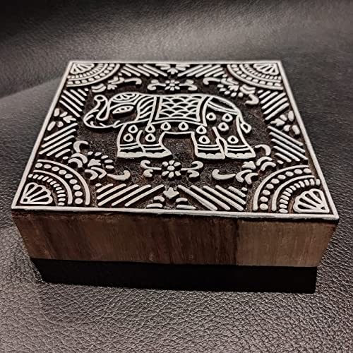 ecofynd Square Wood Block Stamps (Pack of 1), Wooden Blocks for Block Printing Stamp Set, Artistic Shapes Craft Kids Saree Border DIY Henna Fabric Textile Paper Clay Pottery Hand-Carved (BLOCK005) - Image 2