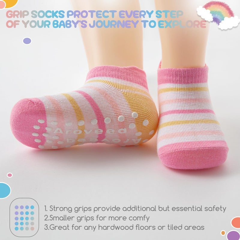 Aroveea Baby Toddler Socks Grip Non Slip Boys Girls Cotton 12 Pack for 1-3T Kids Ankle Cute Socks 6M-7Years - Image 3