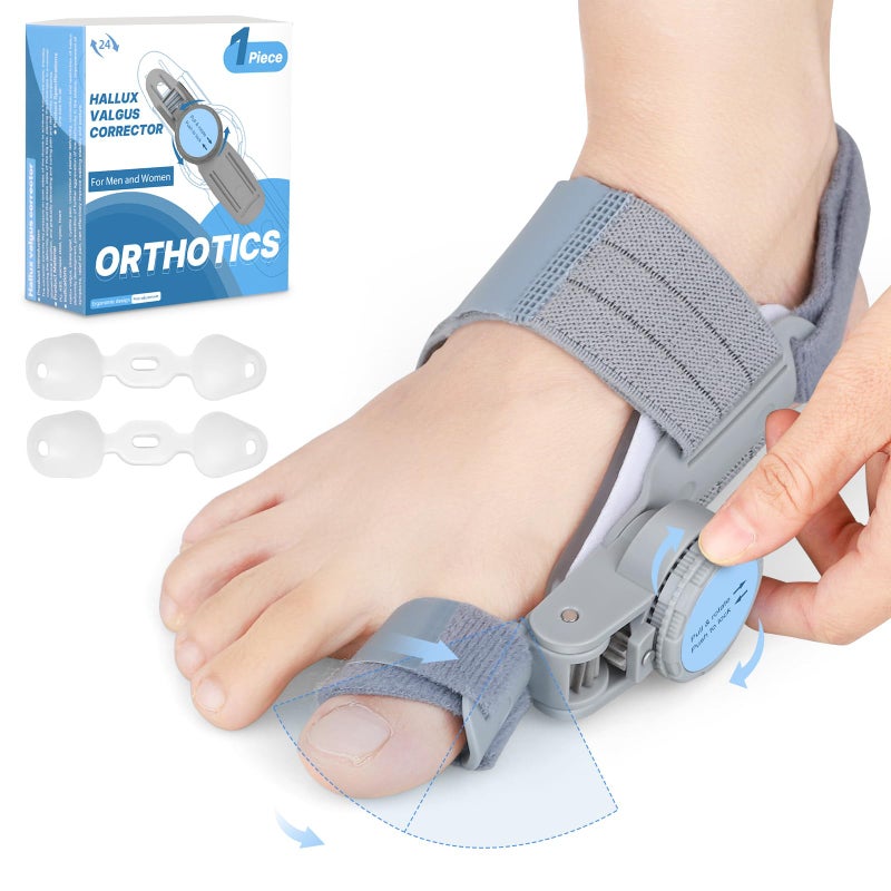 VEVARUN Bunion Corrector for Women Men: Big Toe Straightener Bunion Fix with Adjustable Knob-Orthopedic Bunions Splint Brace Toe Alignment Correction for Hallux Valgus Pain Relief Day/Night (Grey) - Image 1