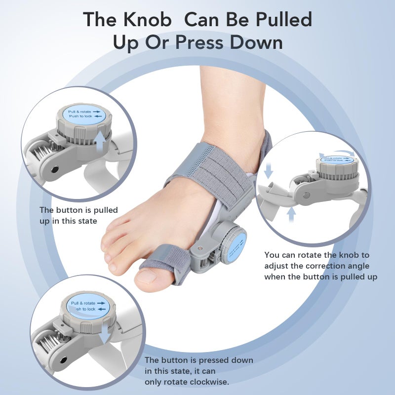VEVARUN Bunion Corrector for Women Men: Big Toe Straightener Bunion Fix with Adjustable Knob-Orthopedic Bunions Splint Brace Toe Alignment Correction for Hallux Valgus Pain Relief Day/Night (Grey) - Image 5