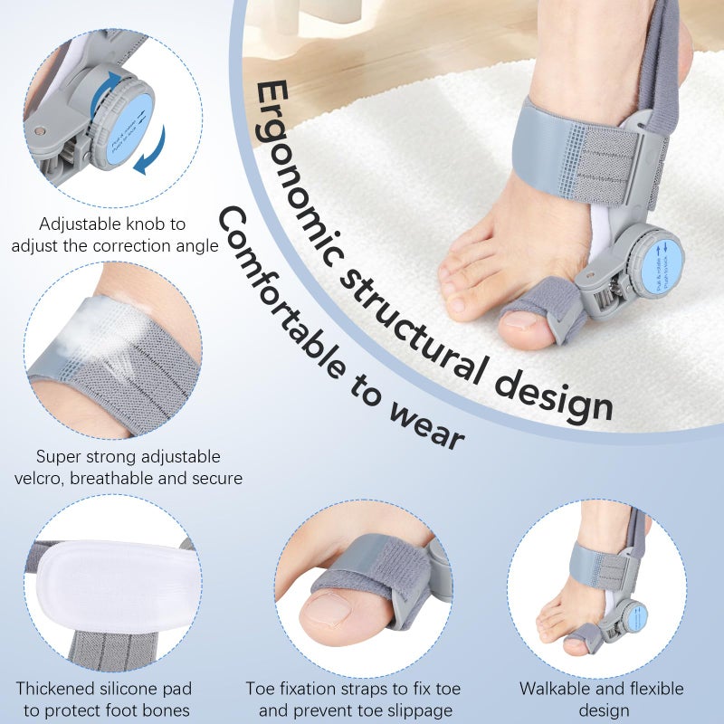VEVARUN Bunion Corrector for Women Men: Big Toe Straightener Bunion Fix with Adjustable Knob-Orthopedic Bunions Splint Brace Toe Alignment Correction for Hallux Valgus Pain Relief Day/Night (Grey) - Image 4