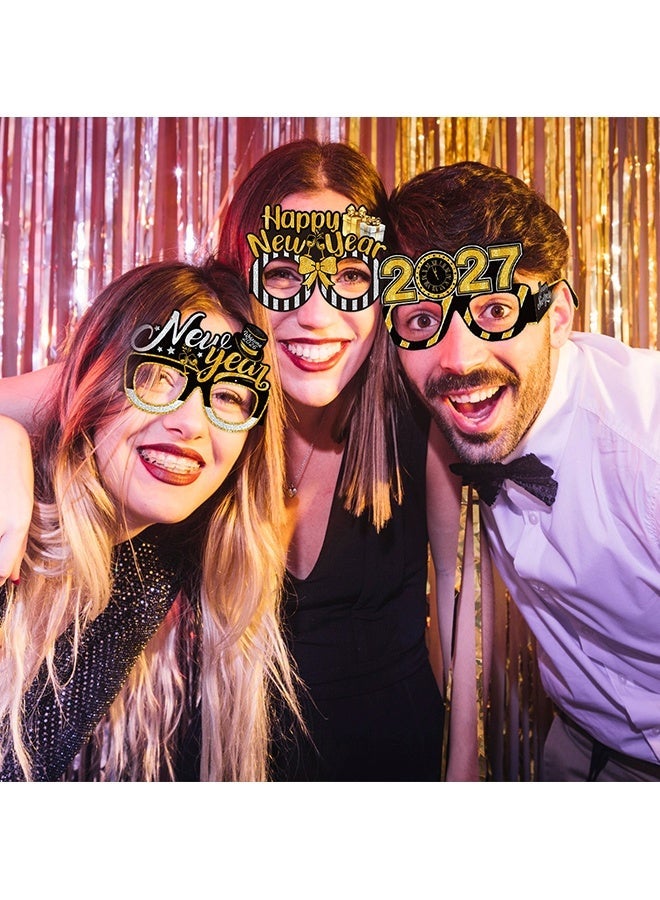 Wffo 2027 New Year Party Eyeglasses - 16 Pcs Eve Decorations Glasses Happy New Years Eve Party Photo Props Hello 2027 Novelty Paper Glasses Parties Favors Gift Supplies - Black and Gold Glitter Costume Decorations Supplies - Image 5